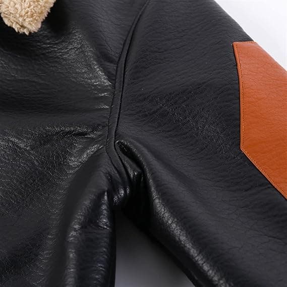 Pairo Men's Black Orange Shearling Leather Jacket B3 Bomber thumbnail 3