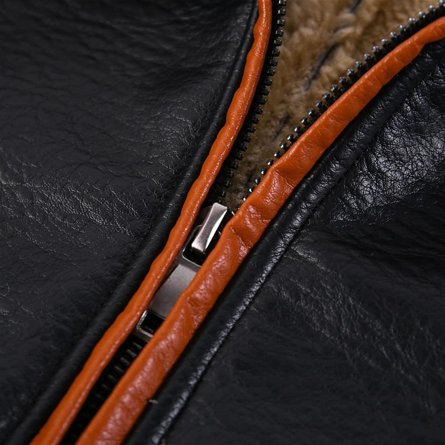 Pairo Men's Black Orange Shearling Leather Jacket B3 Bomber thumbnail 5
