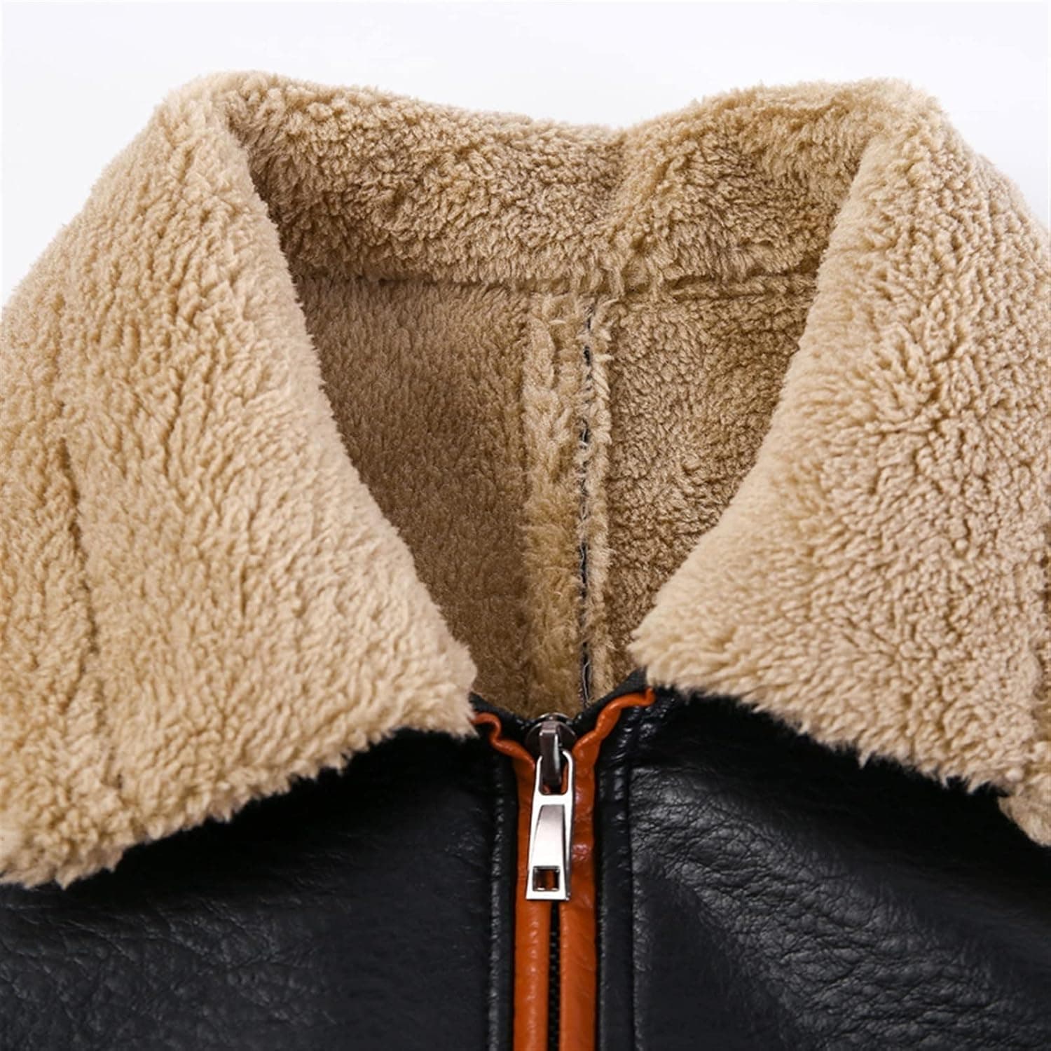 Pairo Men's Black Orange Shearling Leather Jacket B3 Bomber thumbnail 7