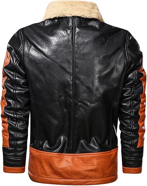 Pairo Men's Black Orange Shearling Leather Jacket B3 Bomber thumbnail 8