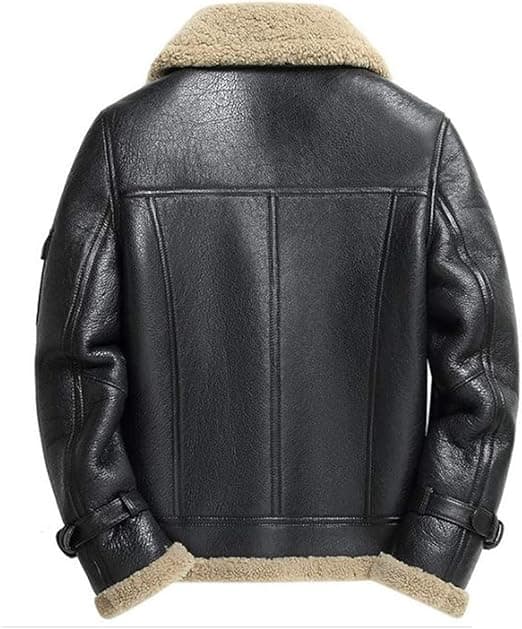 Pairo Men's Dark Grey Shearling Leather Jacket B3 Bomber thumbnail 3
