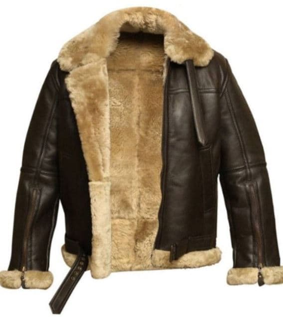 Pairo Men's Dark Brown Shearling Leather Jacket B3 Bomber thumbnail 3