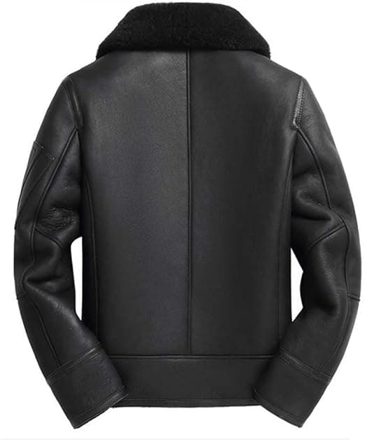 Pairo Men's Black Fur Black Leather Shearling Jacket B3 Bomber thumbnail 6