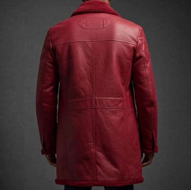 Pairo Men's Long Coat Red Sheepskin Leather Jacket thumbnail 3