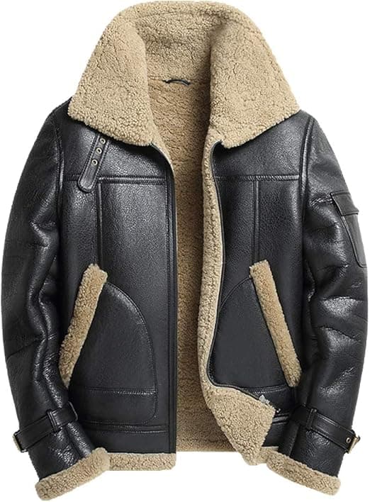 Pairo Men's Dark Grey Shearling Leather Jacket B3 Bomber