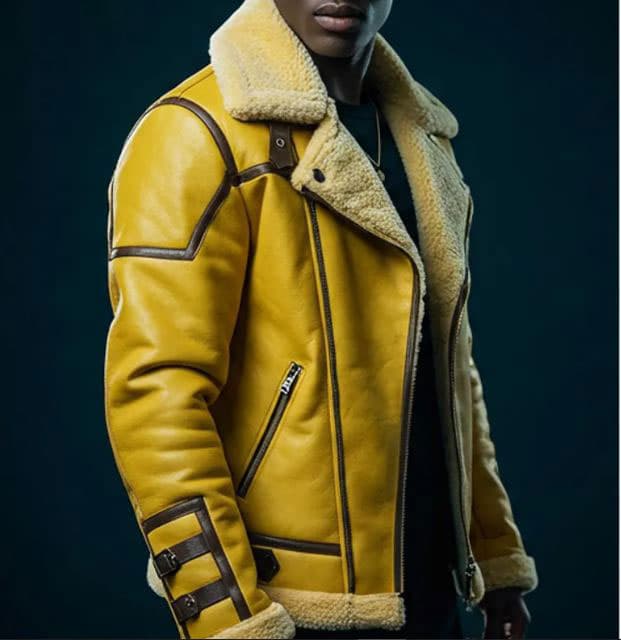 Pairo Men's Yellow Shearling Leather Jacket B3 Style